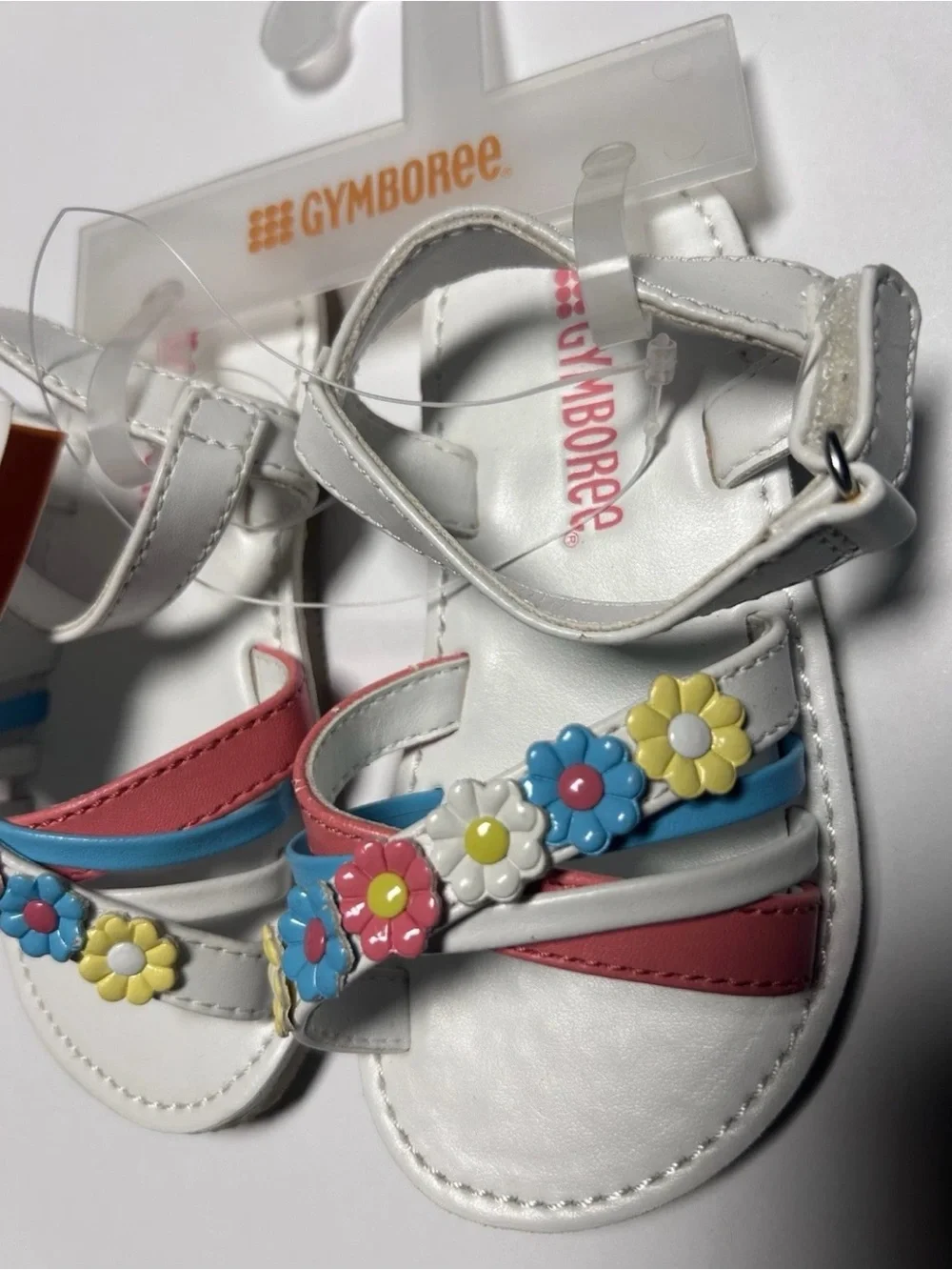 GYMBOREE Toddler Size 5 White Sandals with Pastel Floral Embellishment